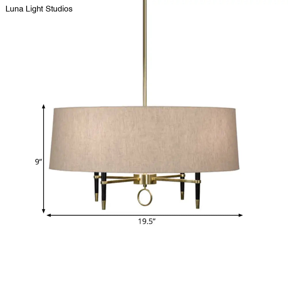 Cylinder Pendant Chandelier - Classic Flaxen Fabric 4 Lights Dining Room Hanging Fixture