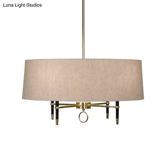 Cylinder Pendant Chandelier - Classic Flaxen Fabric 4 Lights Dining Room Hanging Fixture