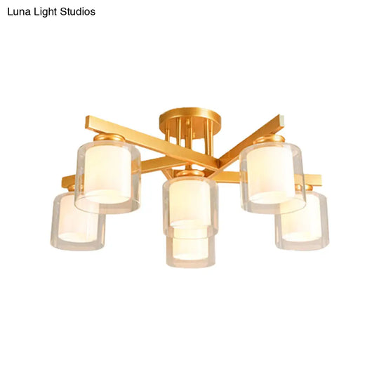 Cylinder Semi Mount Bedroom Lighting - Clear Glass White Ceiling Light 4/5/6 Lights