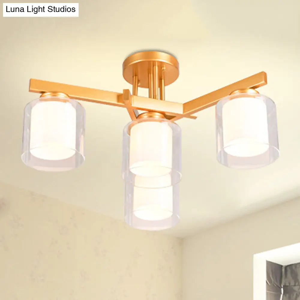 Cylinder Semi Mount Bedroom Lighting - Clear Glass White Ceiling Light 4/5/6 Lights 4 /