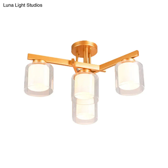 Cylinder Semi Mount Bedroom Lighting - Clear Glass White Ceiling Light 4/5/6 Lights