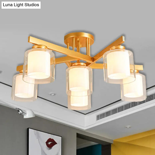 Cylinder Semi Mount Bedroom Lighting - Clear Glass White Ceiling Light 4/5/6 Lights 6 /