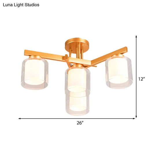 Cylinder Semi Mount Bedroom Lighting - Clear Glass White Ceiling Light 4/5/6 Lights