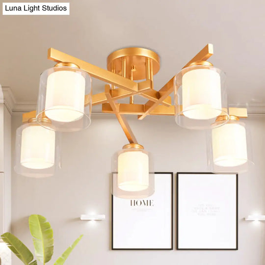 Cylinder Semi Mount Bedroom Lighting - Clear Glass White Ceiling Light 4/5/6 Lights 5 /