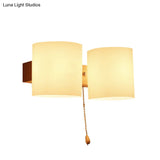 Cylinder Shade Frosted Glass Japanese Wall Lamp - Beige Bedroom Lighting