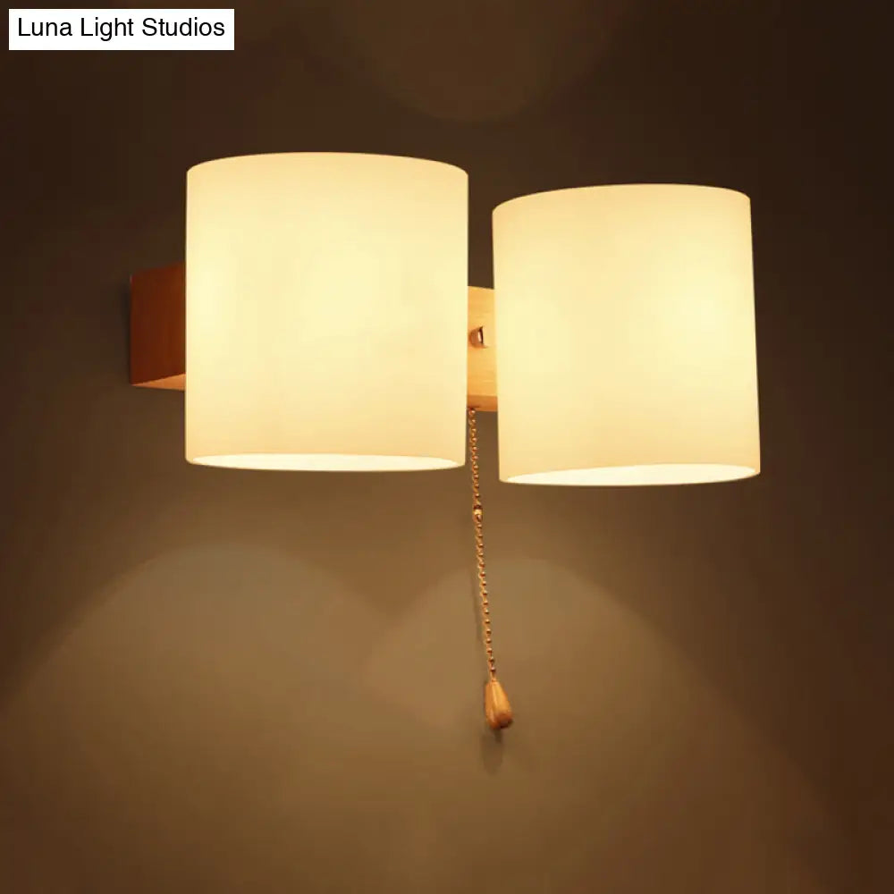 Cylinder Shade Frosted Glass Japanese Wall Lamp - Beige Bedroom Lighting
