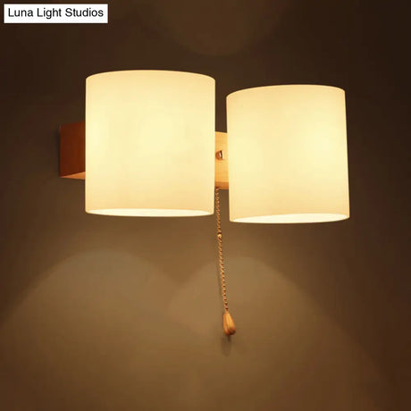 Cylinder Shade Frosted Glass Japanese Wall Lamp - Beige Bedroom Lighting