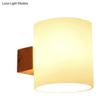 Cylinder Shade Frosted Glass Japanese Wall Lamp - Beige Bedroom Lighting