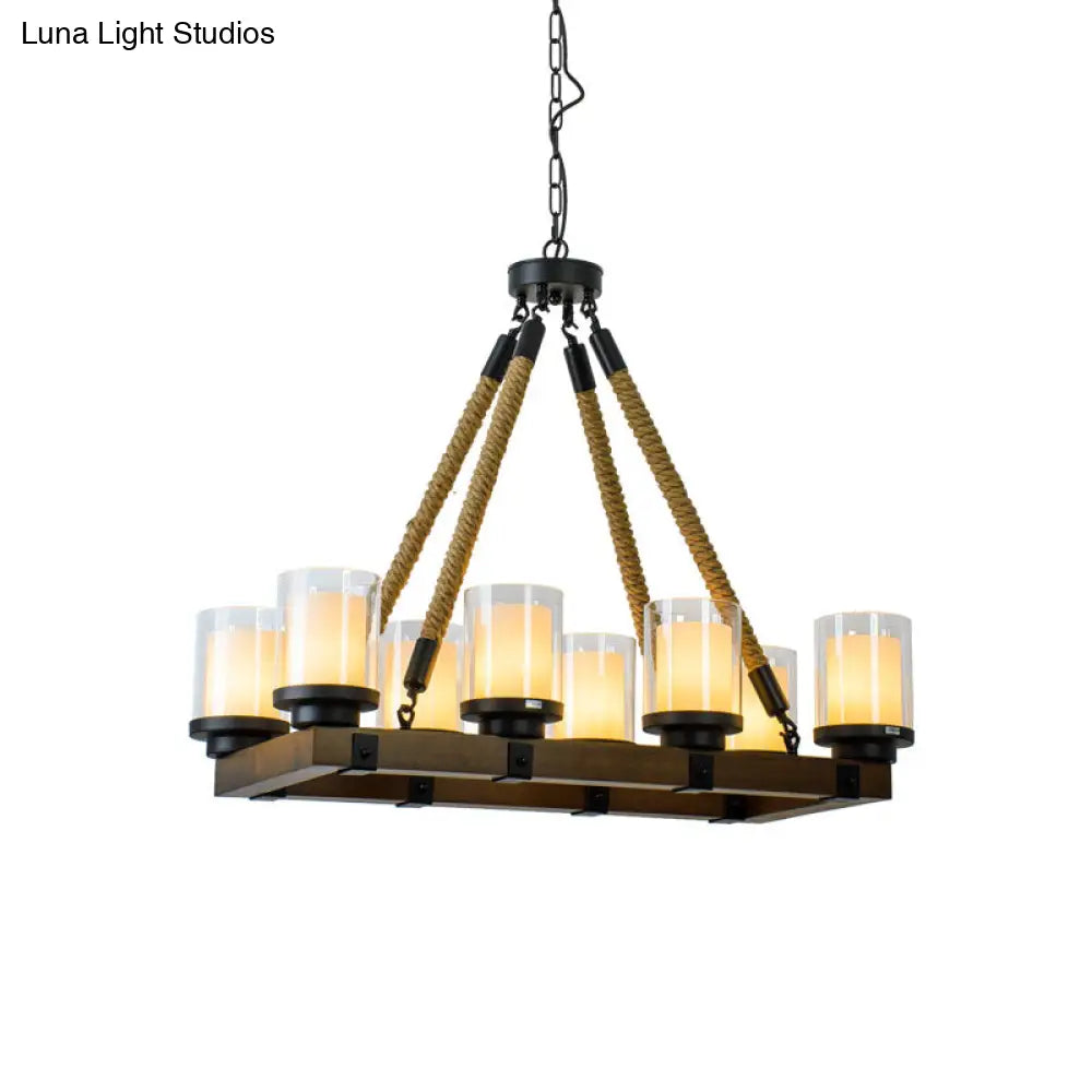 Cylinder Vintage Dining Room Island Light With Inner White Glass Shade - 6/8 Ceiling Fixture