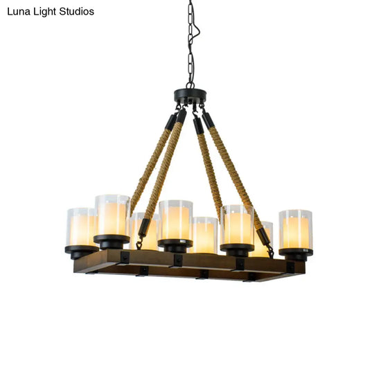Cylinder Vintage Dining Room Island Light With Inner White Glass Shade - 6/8 Ceiling Fixture
