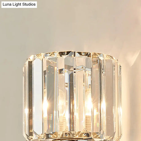 Cylindrical Crystal Wall Sconce With Vintage Chrome Finish - Set Of 2 Bulbs