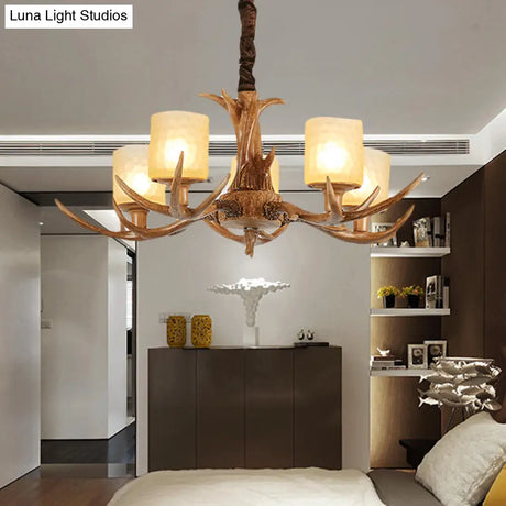 Cylindrical Glass Ceiling Lamp Traditional Pendant Chandelier Brown - 4/6/8 Bulb