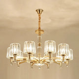 Cylindrical Gold Pendant Chandelier With Minimalist Optic Crystal Prism - Perfect For Living Room 10