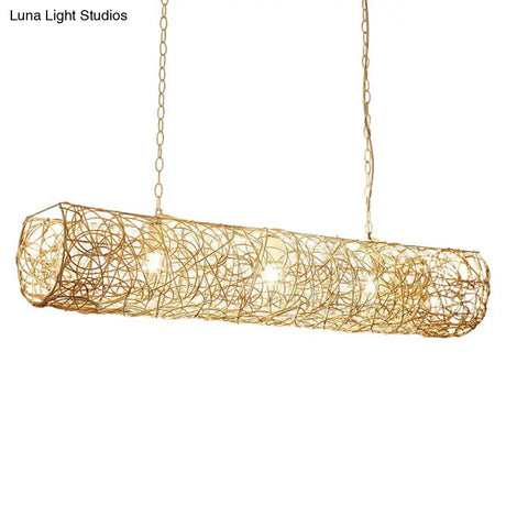 Cylindrical Rattan Island Pendant Light - Southeast Asian Style With 3 Bulbs For Tea Room Ceiling