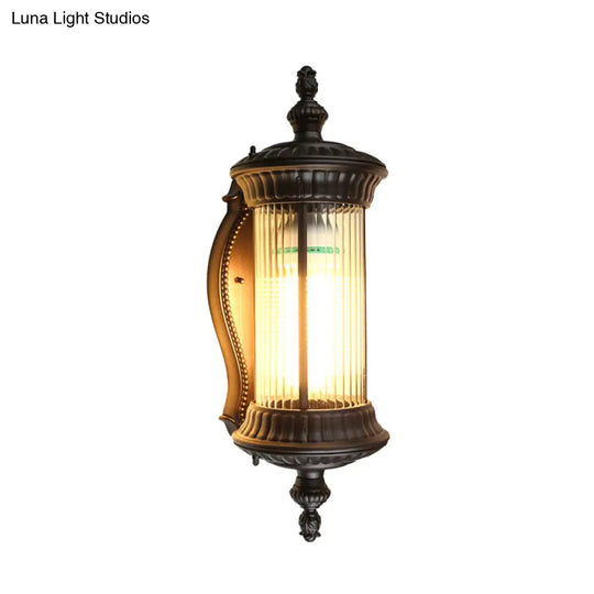 Cylindrical Sconce Wall Lamp - Dark Coffee With Clear Prismatic Glass
