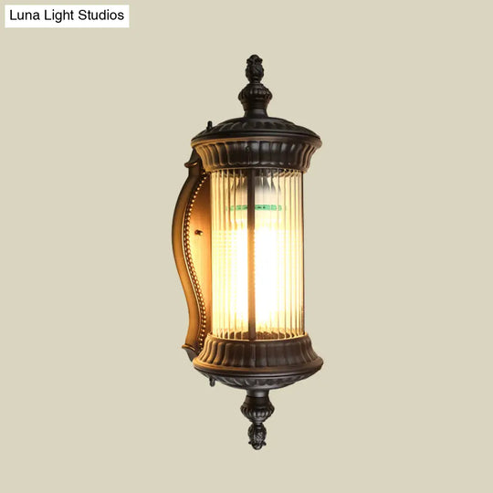 Cylindrical Sconce Wall Lamp - Dark Coffee With Clear Prismatic Glass