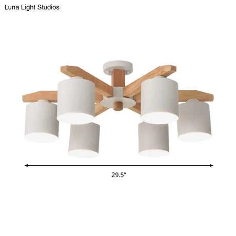 Cylindrical Semi Flush Mount Ceiling Light - Simple Style 3/5/6/8 Lights White Metal For Living Room