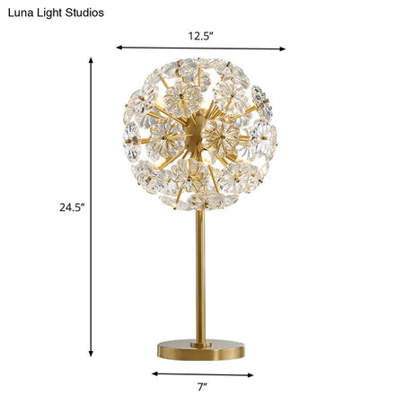 Dandelion Led Night Lamp: Flower Crystal Brass Table Light For Bedside