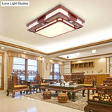 Dark Red Led Flush Mount Ceiling Lamp With Stylish Floral Design For Living Room