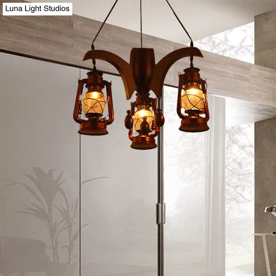 Industrial Kerosene Chandelier Lamp - Clear Glass Dark Wood Finish 3 Lights Perfect For Living Room