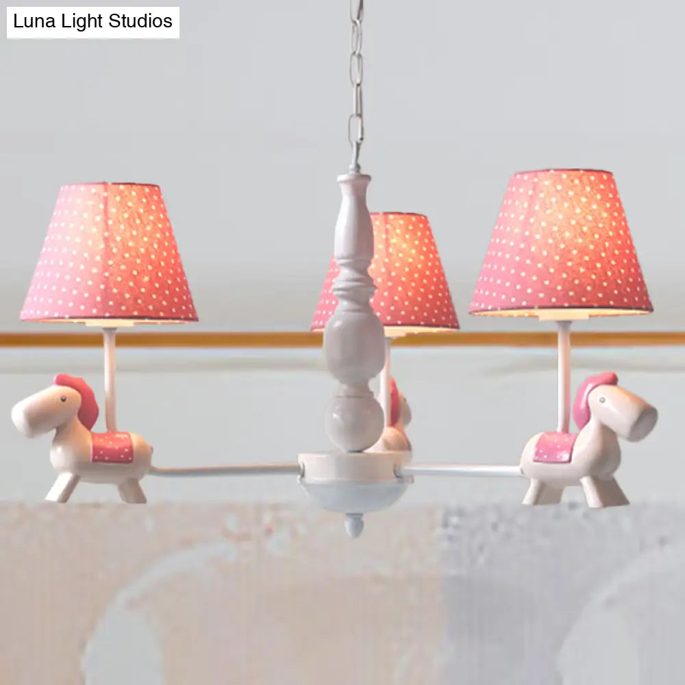 Darling Pony Chandelier: Metal Hanging Light With Dot Shade For Kindergarten Playrooms