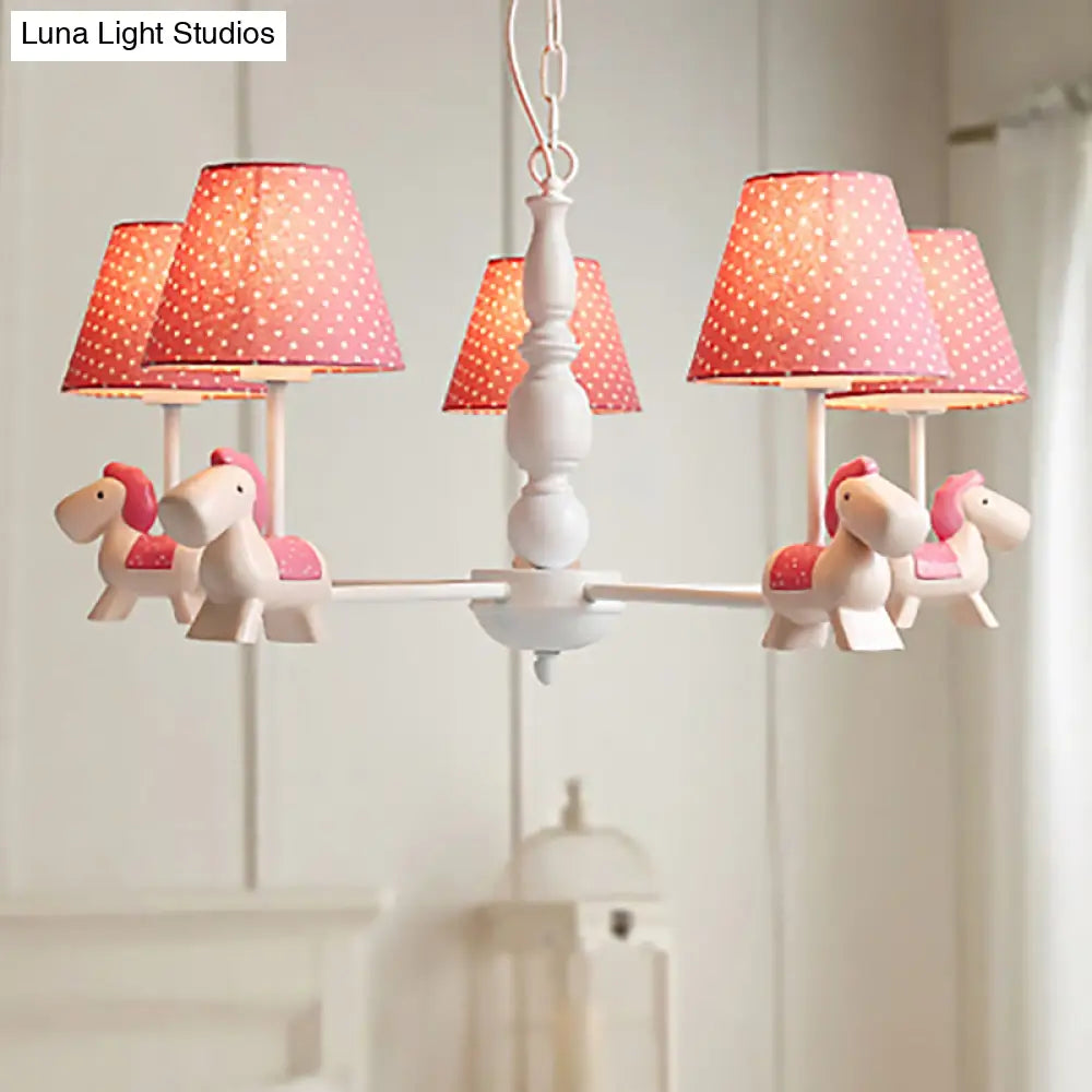 Darling Pony Chandelier: Metal Hanging Light With Dot Shade For Kindergarten Playrooms