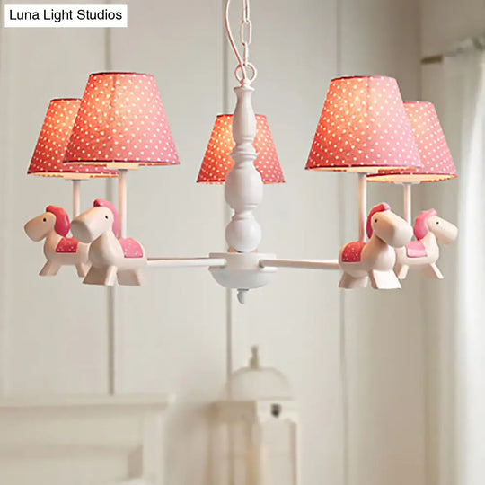 Darling Pony Chandelier: Metal Hanging Light With Dot Shade For Kindergarten Playrooms