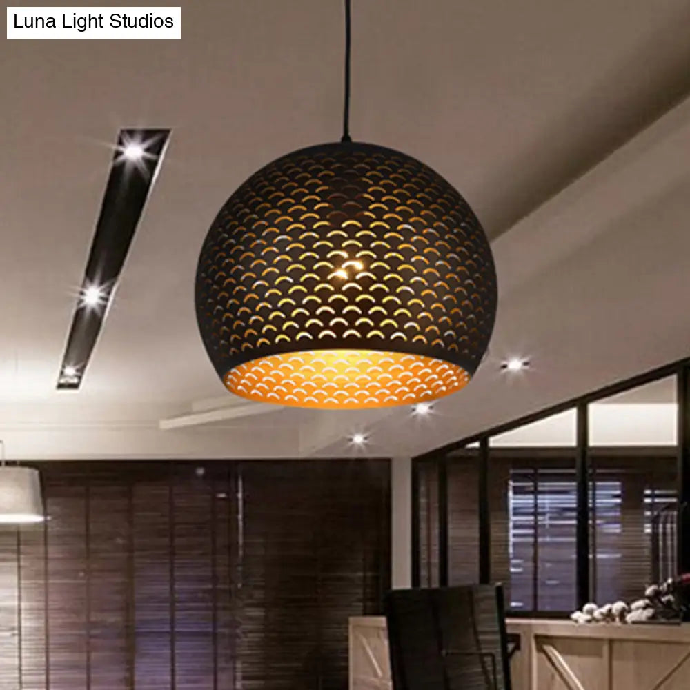 Decorative Black Metal Globe Pendant Light For Bedroom Ceiling - 1 Head