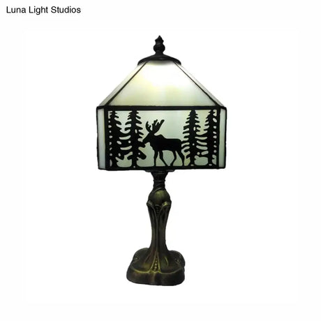 Deer Table Lamp - Rustic Lodge Style Indoor Lighting With White Glass Shade