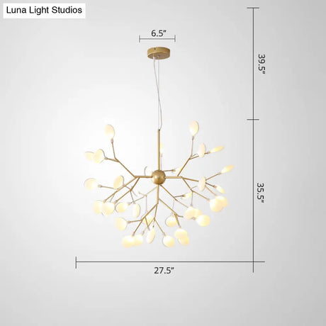 Designer Acrylic Leaf Chandelier Pendant With Gold Finish For Bedroom Ceiling