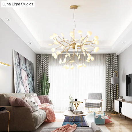 Designer Acrylic Leaf Chandelier Pendant With Gold Finish For Bedroom Ceiling
