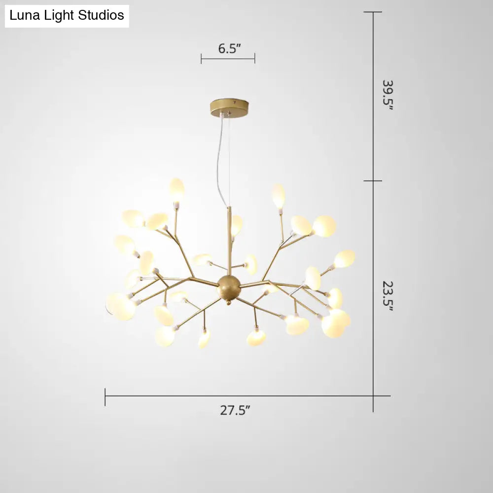Designer Acrylic Leaf Chandelier Pendant With Gold Finish For Bedroom Ceiling
