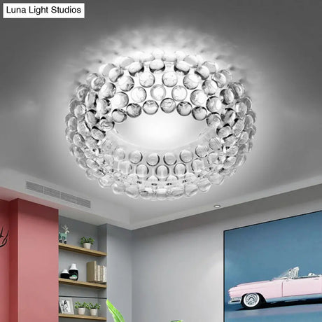 Designer Clear Glass Led Bedroom Flush Ceiling Light Fixture - 14’/19.5’/25.5’ Wide Bubble Lighting