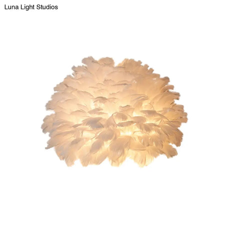 Designer Half Globe Wall Sconce With Feather Accent White/Grey Finish
