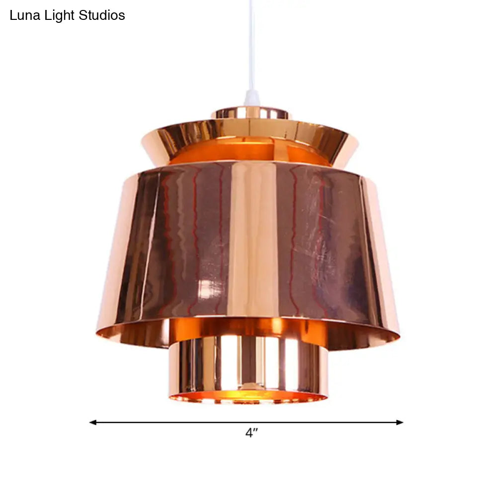 Designer Rose Gold Mirror Pendant Light With Tapered Shade - Modern & Stylish Metal Ceiling