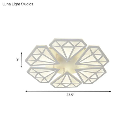 Diamond Acrylic Flush Mount Led Ceiling Light In Warm/White - Contemporary White Fixture