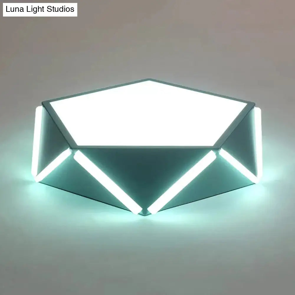 Diamond Acrylic Led Ceiling Lamp - Cafe Pentagon Macaron Style Blue / 16 White