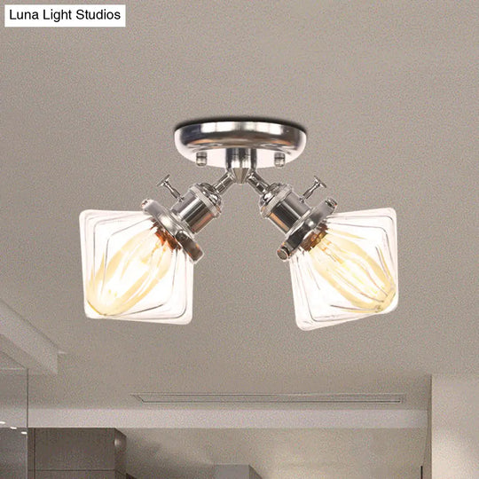 Diamond Amber/Clear Glass Semi Mount Farmhouse Light Fixture - 2 - Light Flush Black/Bronze Design