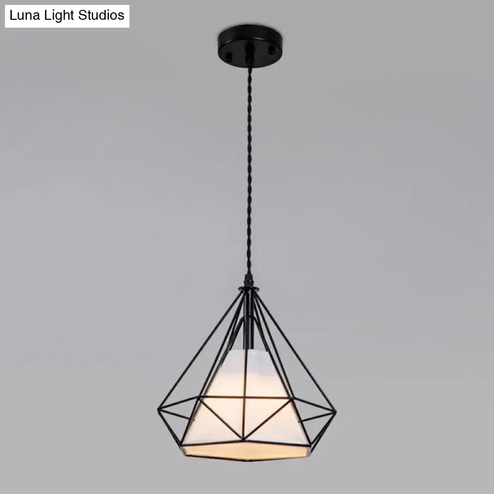 Diamond Cage Iron Pendant Light For Dining Room - Vintage Hanging Fixture