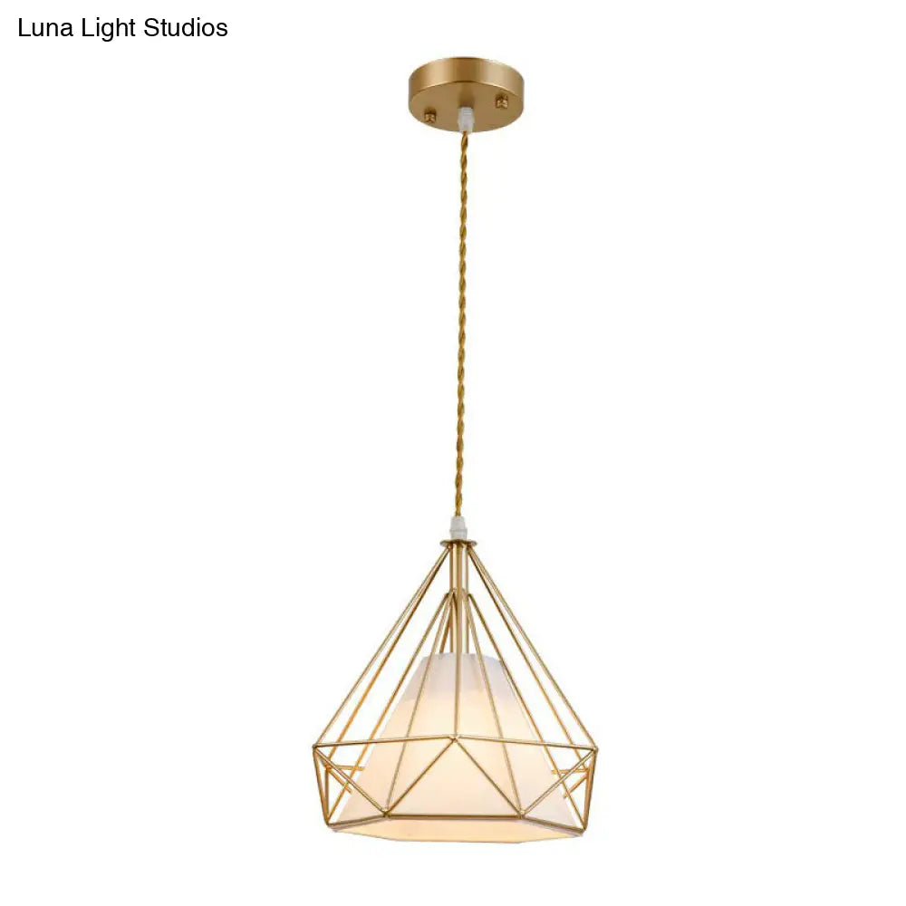 Diamond Cage Iron Pendant Light For Dining Room - Vintage Hanging Fixture