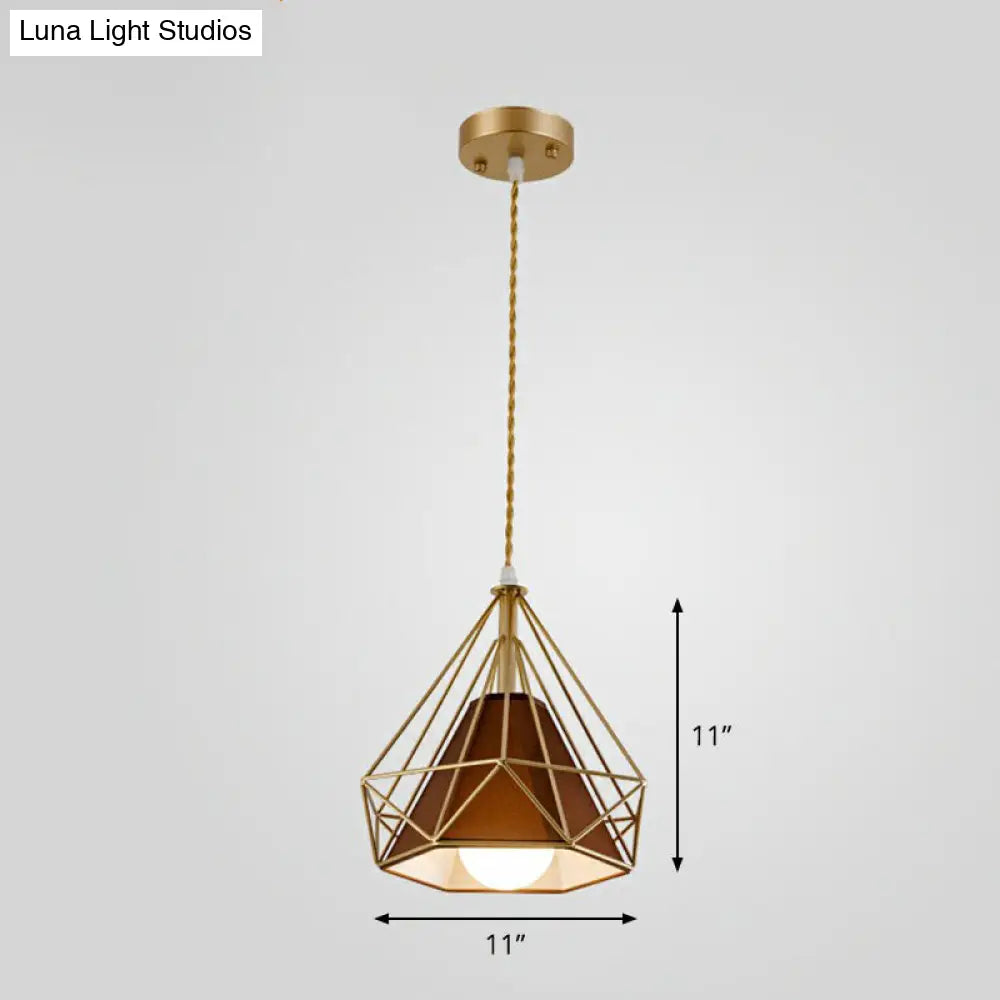 Antique Diamond Cage Iron Pendant Light Fixture For Dining Room Gold / Brown