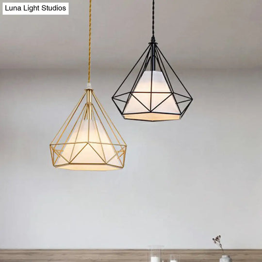 Antique Diamond Cage Iron Pendant Light Fixture For Dining Room
