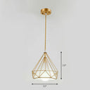 Diamond Cage Iron Pendant Light For Dining Room - Vintage Hanging Fixture Gold / White
