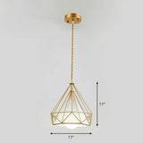 Diamond Cage Iron Pendant Light For Dining Room - Vintage Hanging Fixture Gold / White