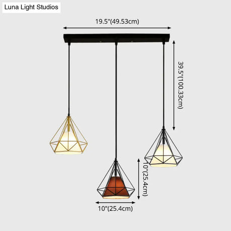 Diamond Cage Multi-Pendant Light With 3 Lights - Creative Industrial Design Perfect For Restaurants