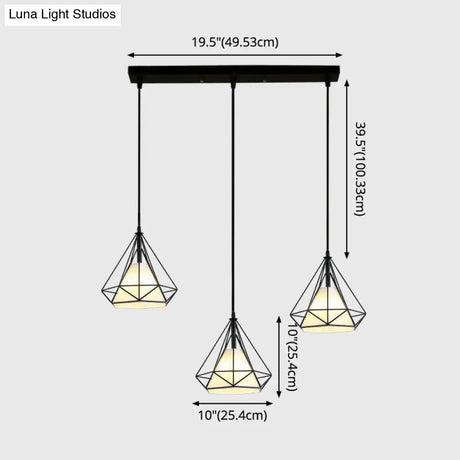 Diamond Cage Multi-Pendant Light With 3 Lights - Creative Industrial Design Perfect For Restaurants