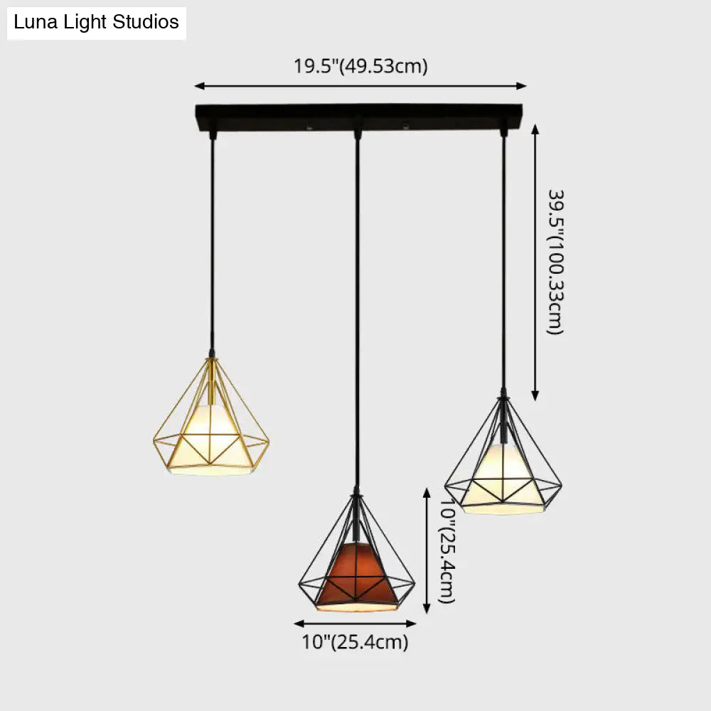 Diamond Cage Multi Pendant Light With 3 Lights Creative Industrial Metal Multi-Light For Restaurants