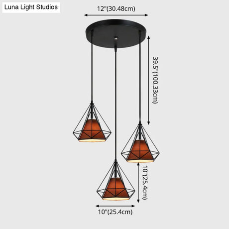 Diamond Cage Multi-Pendant Light With 3 Lights - Creative Industrial Design Perfect For Restaurants