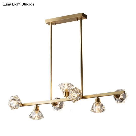 Diamond Crystal Brass Pendant With 7 Lights - Linear Restaurant Island Lamp