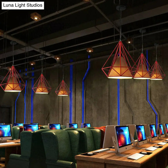 Simplicity Diamond Frame Hanging Light Iron Pendant Lighting Fixture For Restaurants